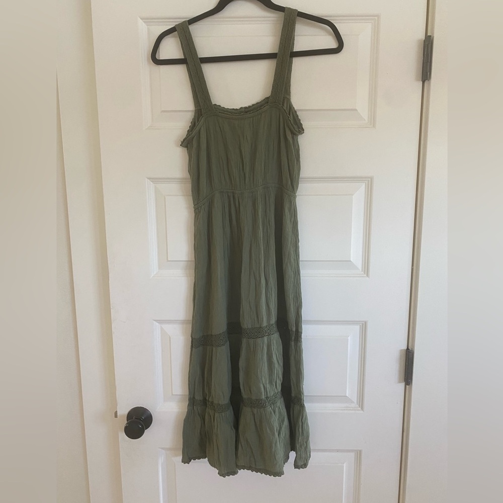 aerie Olive Green Sleeveless Summer Dress with Lace Trim - Picture 7 of 7